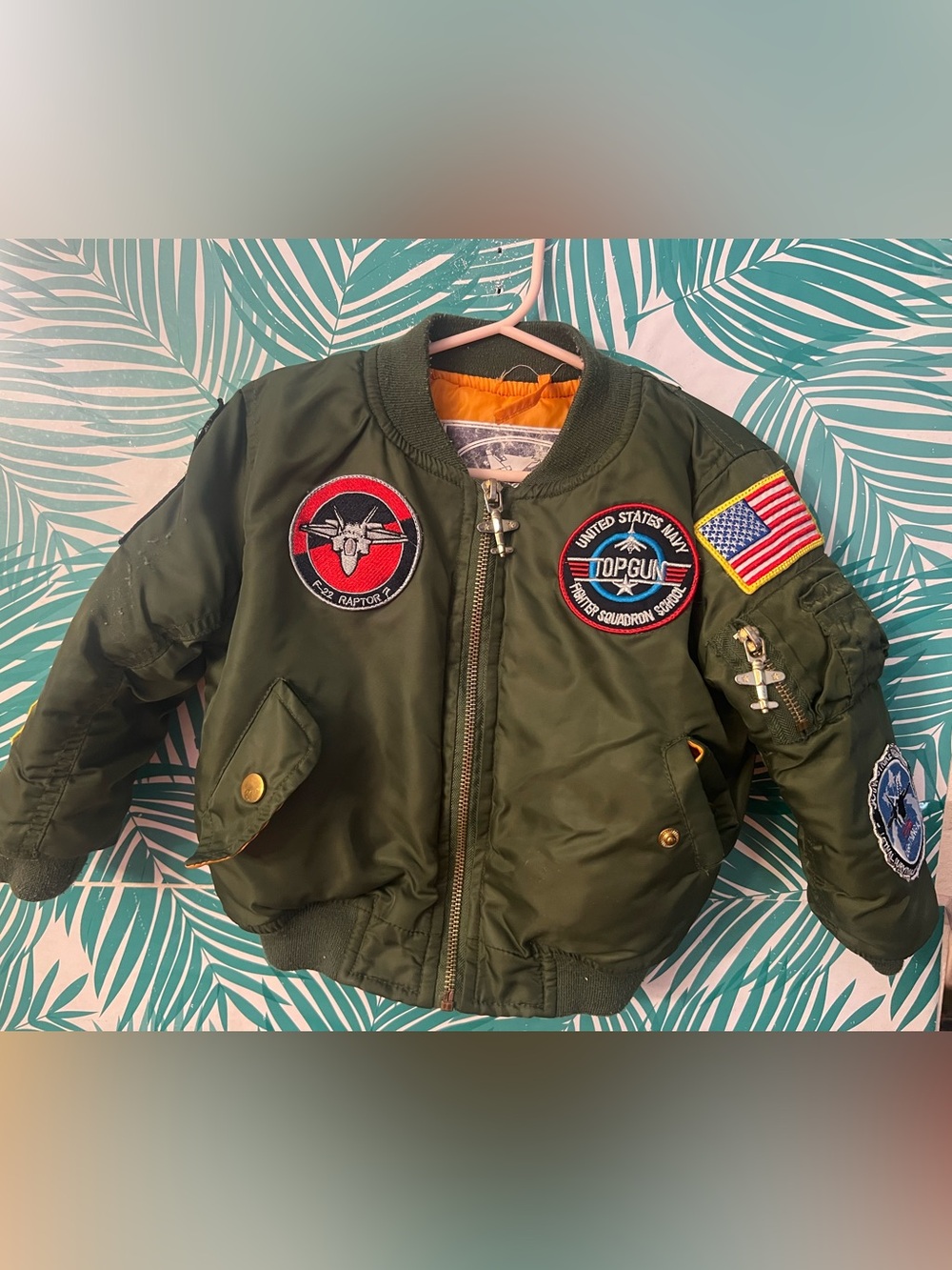 Top Gun Style Kids Olive Green Bomber Jacket junior flight sz 4/5 by Up and Away